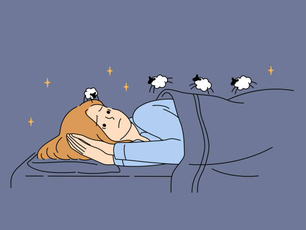 ilustraciones, imágenes clip art, dibujos animados e iconos de stock de la mujer acostada en la cama sufre de insomnio - dependency caffeine tired women