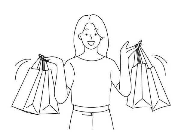 Vector illustration of Smiling woman with shopping bags