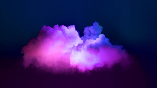 istock 3d render, fluffy cloud glowing with pink blue neon light, fantasy background 1420998340