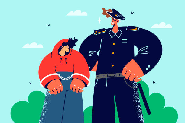 ilustrações, clipart, desenhos animados e ícones de policial prende criança adolescente - violence police catching stealing