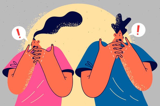 Shocked couple feeling frustrated and terrified Scared man and woman feeling emotional and terrified of unexpected news. Shocked couple feel frightened and frustrated. Vector illustration. unusual couple stock illustrations