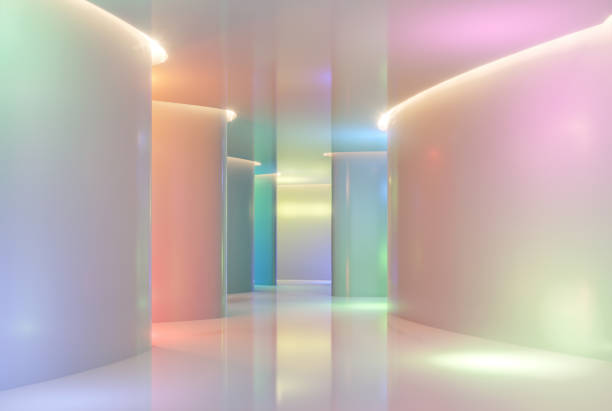 Modern colorful space interior with curve wall 3d render stock photo