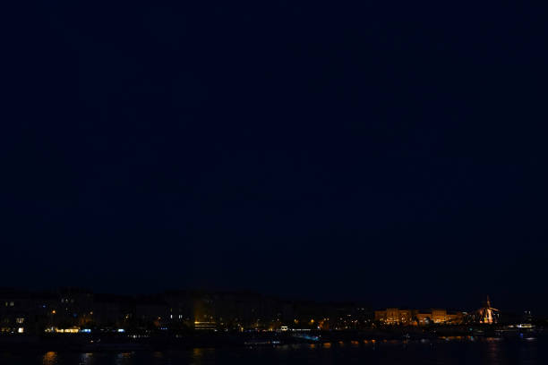 aerial view, night city view with night sky