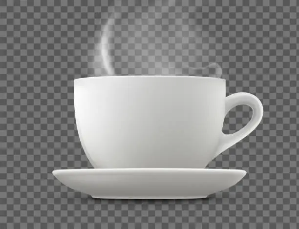Vector illustration of White cup on a saucer with hot drink coffee or tea.