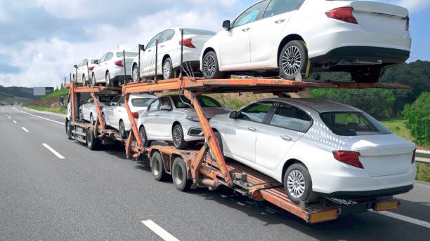 자동차 운송 - car car transporter carrying transportation 뉴스 사진 이미지