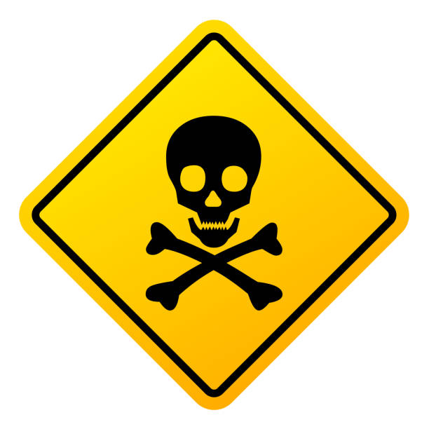 ilustraciones, imágenes clip art, dibujos animados e iconos de stock de signo de precaución de peligro con cráneo, ilustración vectorial - toxic waste vector biohazard symbol skull and crossbones