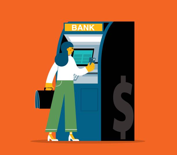 ATM machine - Businesswoman ATM machine. illustrator 10 eps file exchange teller stock illustrations