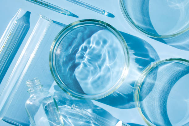 istock serum petri dish on light blue background cosmetic research concept 1421011430
