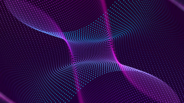istock Particle stream. Purple background with many glowing particles. Information technology background. 3d rendering. 1421011985