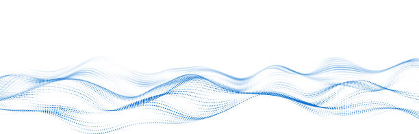 istock Blue wave of streaming particles on a white background. Abstract background with dynamic elements of waves and dots. 3d 1421012307