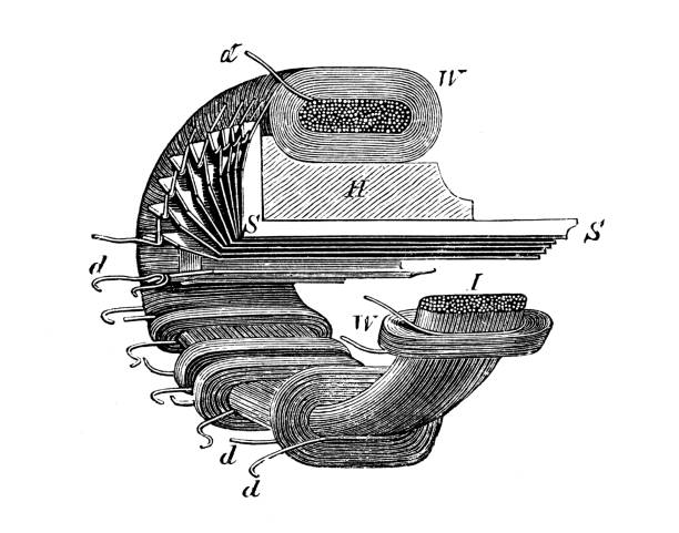 antike illustration, physikalische prinzipien und experimente, elektrizität und magnetismus: grammring - discovery jewelry old fashioned obsolete stock-grafiken, -clipart, -cartoons und -symbole