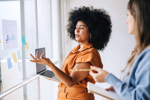 istock Two female entrepreneurs brainstorming in an office 1421013413