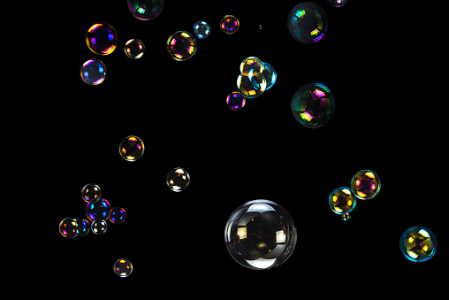 Soap bubbles isolated on a black background