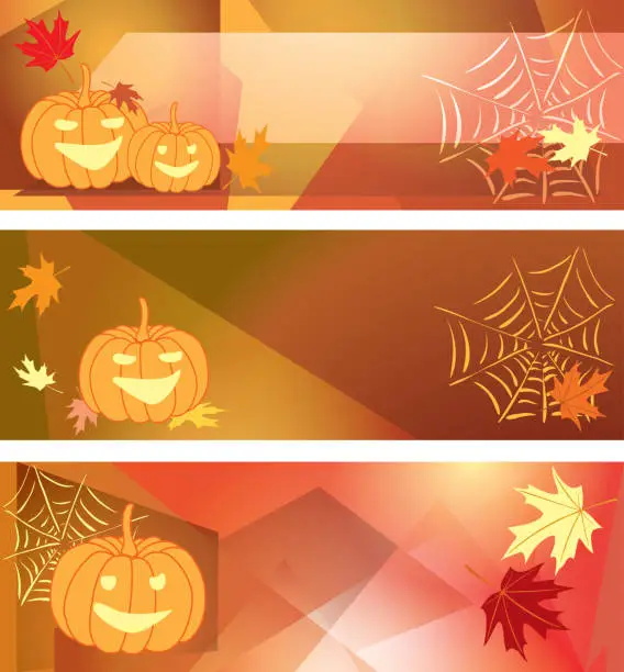 Vector illustration of abstract backgrounds for halloween - vector banners with maple leaves and pumpkins