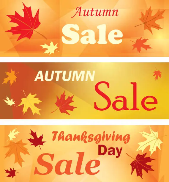 Vector illustration of orange backgrounds for autumn sales - vector banners with maple leaves