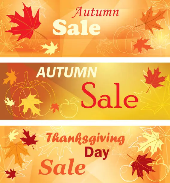 Vector illustration of abstract backgrounds for seasonal sales - vector banners with maple leaves