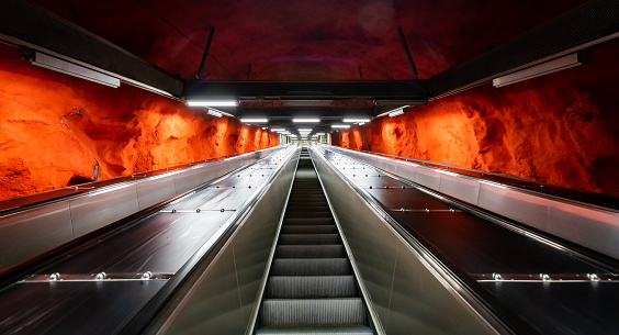 Escalator detail  Solna Centrum Subway Station in Stockholm