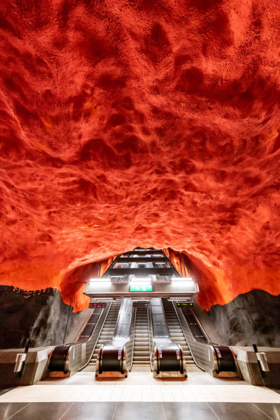istock Escalator in Solna Centrum Subway Station in Stockholm 1421022638