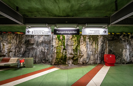 Decorative and unusual Kungsträdgården subway station in Stockholm