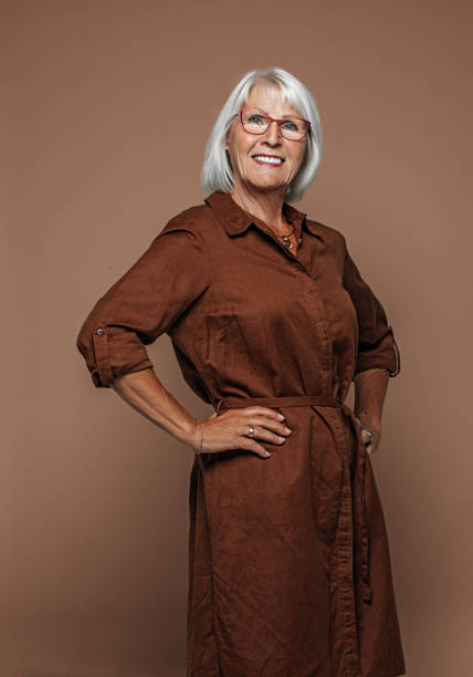 Headshot portrait of a beautiful senior caucasian female stock photo