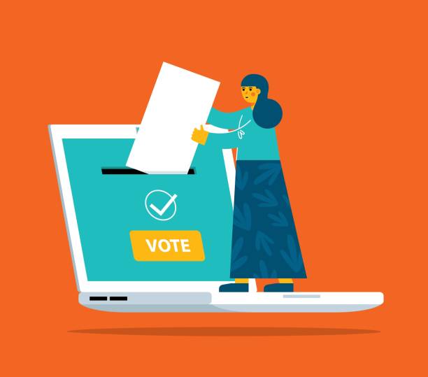 On-line Voting - Laptop - Businesswoman On-line Voting stock illustration nomination stock illustrations