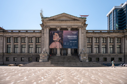 Vancouver, British Columbia - July 23, 2022: Exterior of the beautiful Vancouver Art Gallery in summer.