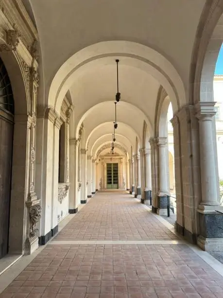 Courtyard corridor of the Monastery of San Nicolò l'Arena in Catania, Sicily