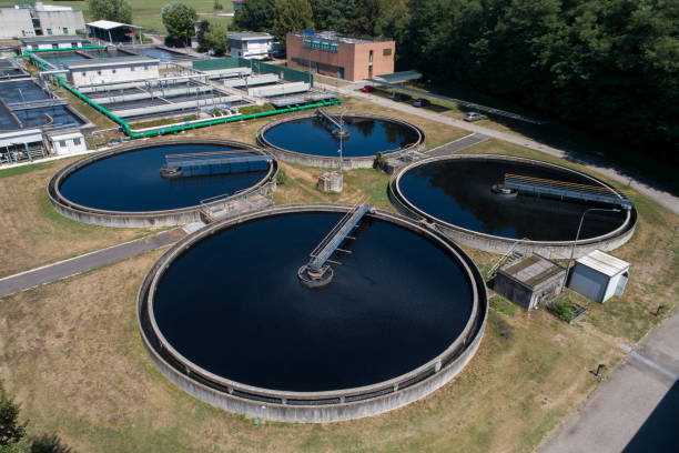 istock Water treatment plant from drone 1421032312
