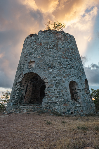 The windmill ruins at Peace Hill in St. John USVI at sunrise