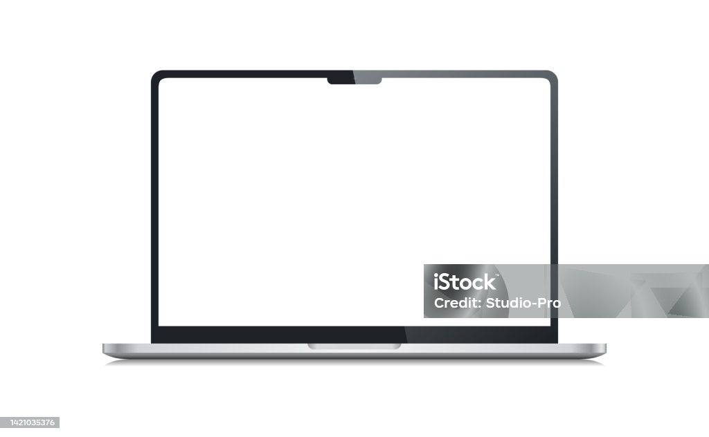 Realistisches Macbook-Modell. Leere Laptop-Vektorvorlage mit weißem Bildschirm - Lizenzfrei Laptop Vektorgrafik