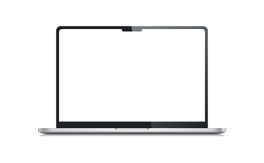 Realistic vector blank white screen laptop mockup template similar to macbook pro isolated on white background