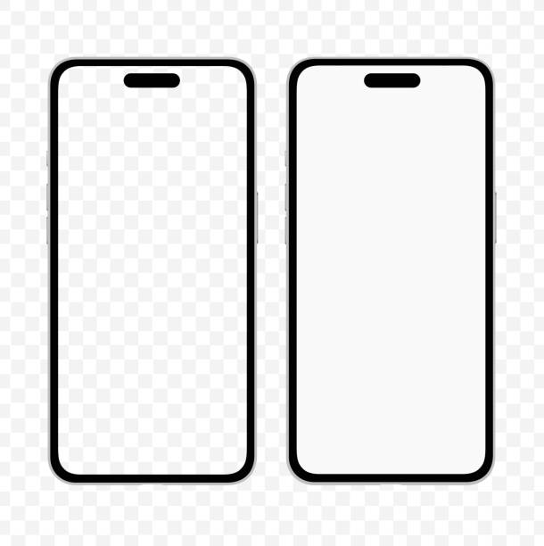 Phone template similar to iphone mockup Frontal iphone 14 mockup template with blank screen. Minimal iphone vector mock up. portability stock illustrations