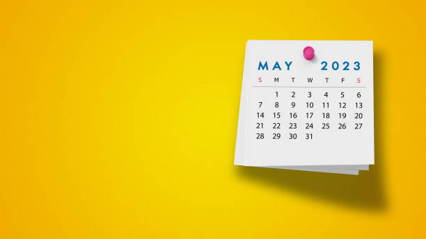 istock 2023 May Calendar on Note Pad Against Yellow Background 1421038162