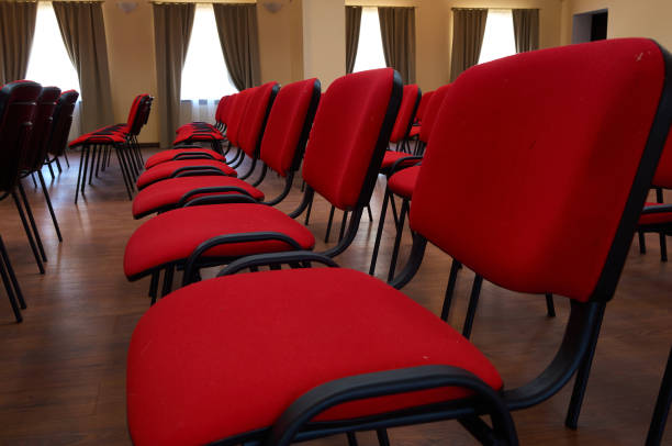 istock with red upholstery in the event room 1421040432