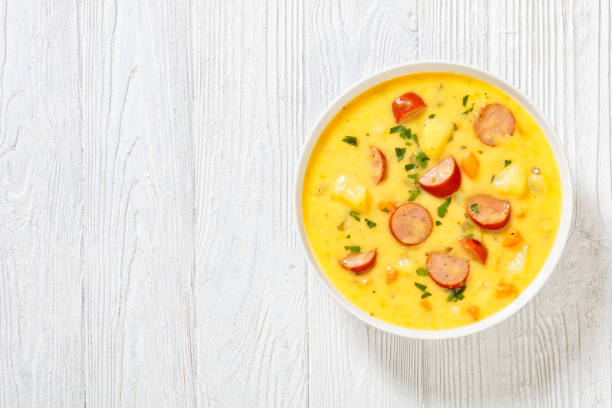 istock German potato soup with sausages in bowl 1421040904