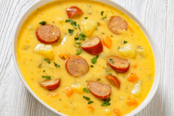 istock German potato soup with sausages in bowl 1421041105