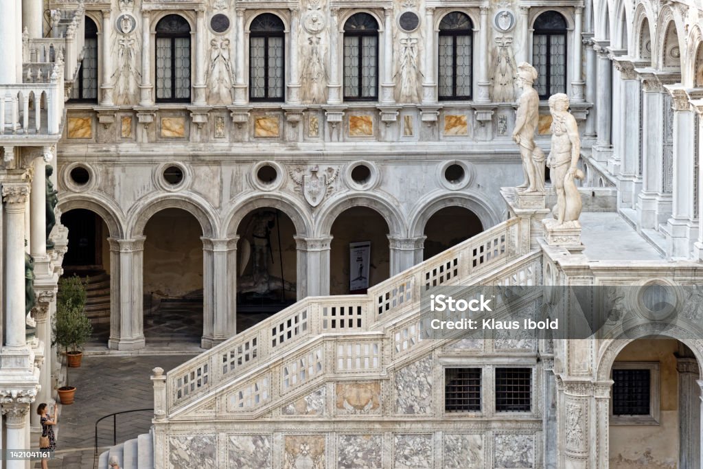 Doge's Palace with the staircase Scala dei Giganti in Venice Doge's Palace with the Scala dei Giganti staircase in Venice Doge's Palace - Venice Stock Photo