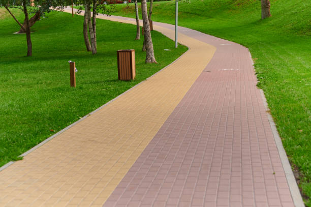 istock Pedestrian sidewalks made of stone in public places 1421042733