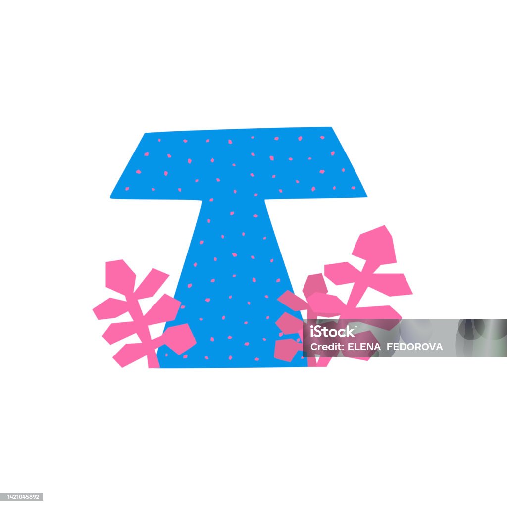 Blue Letter T In Cut Out Collage Style Hand Drawing Isolated Vector