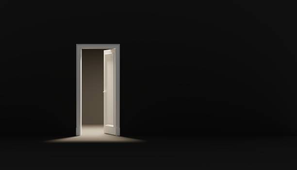 istock Open white door to the room. 3d render 1421048353