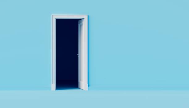 istock Open white door to the room. 3d render 1421048459