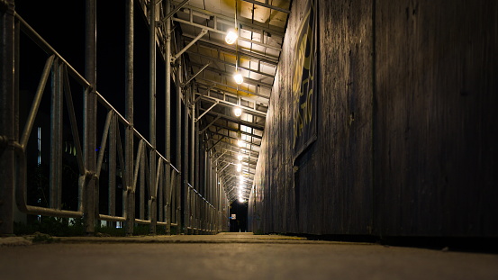 Asthetic view of a construction tunnel at night in Mississauga