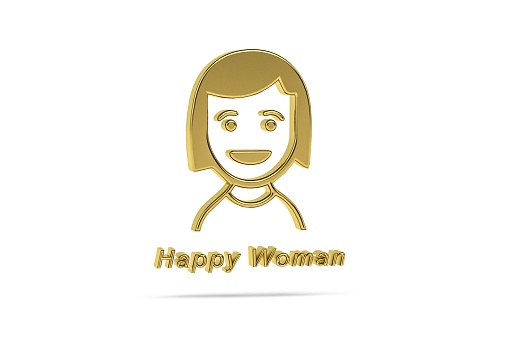 Golden 3d happy icon isolated on white background - 3d render