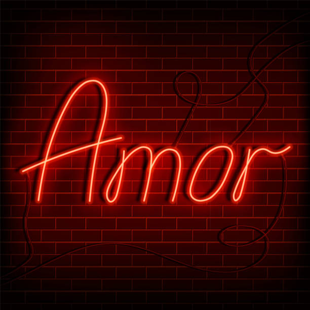 istock Neon word love in spanish and portuguese. A bright red sign on a brick wall. Element of design for a happy Valentine s day. Vector illustration 1421055391
