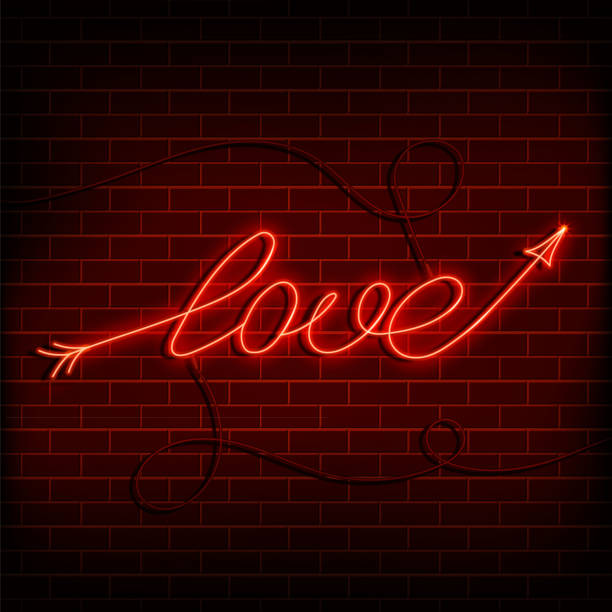 istock Neon word love. A bright red sign on a brick wall. Element of design for a happy Valentine s day. Vector illustration 1421055393