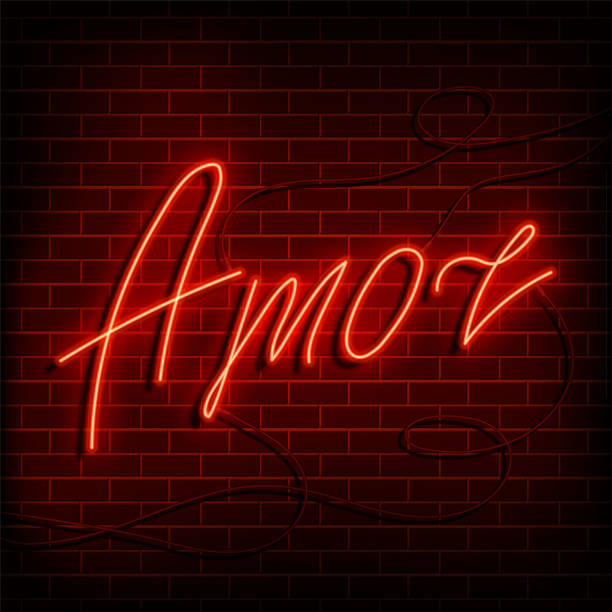 istock Neon word love in spanish and portuguese. A bright red sign on a brick wall. Element of design for a happy Valentine s day. Vector illustration 1421055413