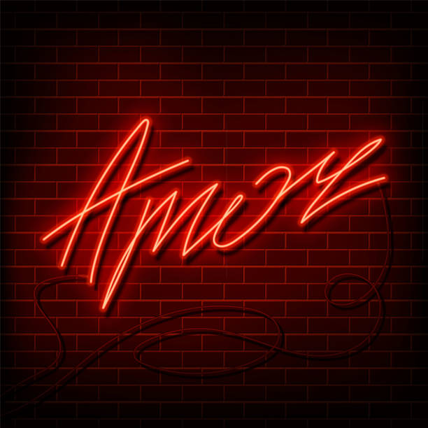 istock Neon word love in spanish and portuguese. A bright red sign on a brick wall. Element of design for a happy Valentine s day. Vector illustration 1421055414