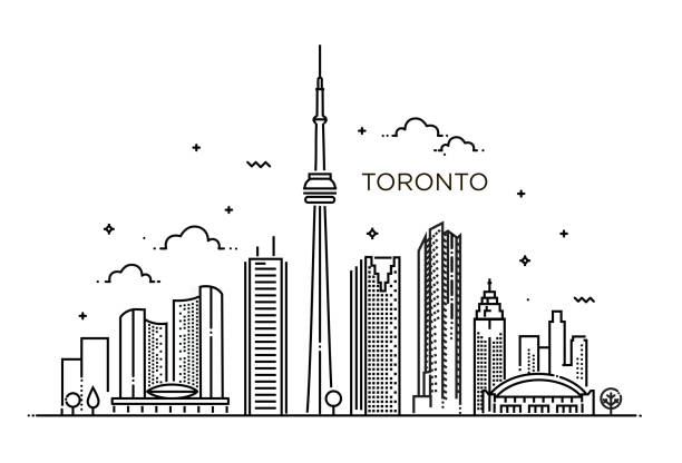 Toronto, Line Art Vector illustration Toronto detailed monuments silhouette. Vector illustration toronto-building-construction stock illustrations