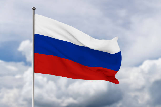 istock Russia flag on sky background. 3D illustration 1421057542