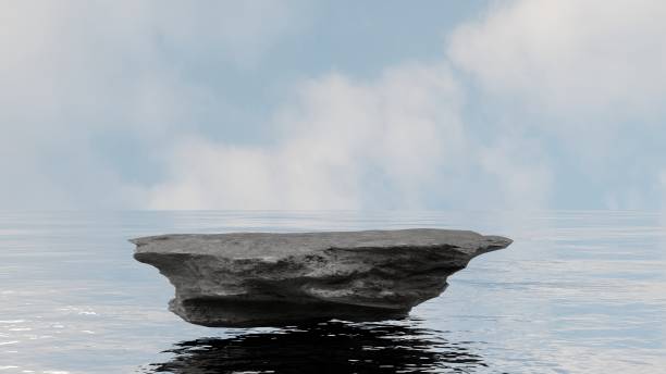 istock natural empty stone platform for product showcase, podium stand on water surface, 3D Rendering 1421059627